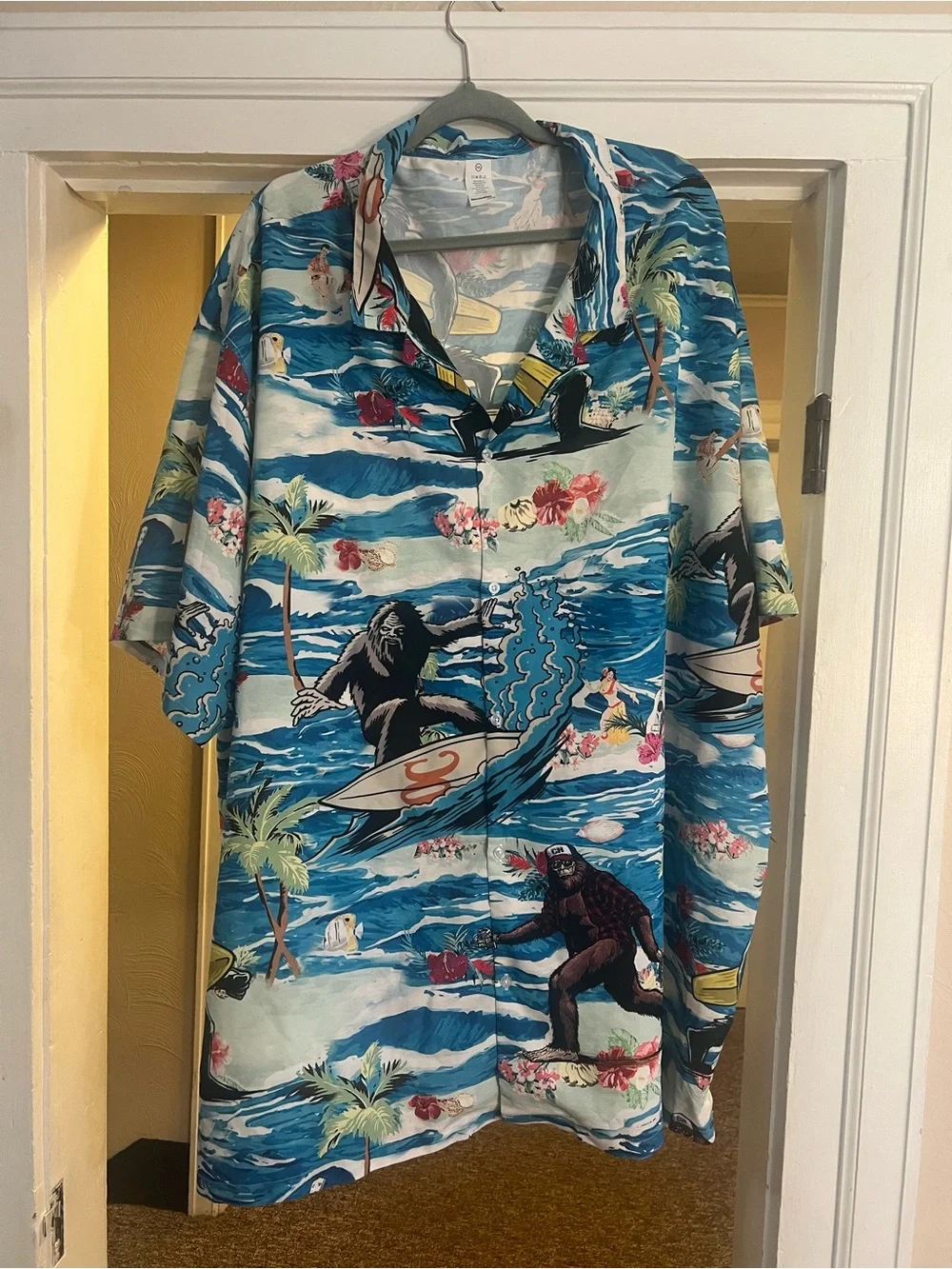 Bigfoot Surf Hawaiian Men’s Nautical Beach Surf Short Sleeve Vacation Shirt 5XL